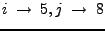 $ i~\rightarrow~5, j~\rightarrow~8$