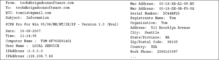 Example tracking email