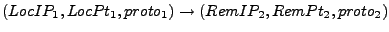 $ (LocIP_1,LocPt_1,proto_1) \rightarrow (RemIP_2,RemPt_2,proto_2)$