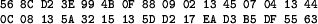 \begin{figure}\footnotesize\begin{verbatim}56 8C D2 3E 99 4B 0F 88 09 02......0C 08 13 5A 32 15 13 5D D2 17 EA D3 B5 DF 55 63\end{verbatim}\end{figure}
