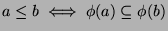 $ a \leq b \iff \phi(a) \subseteq\phi(b)$