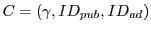 $C = (\gamma , ID_{pub}, ID_{ad})$