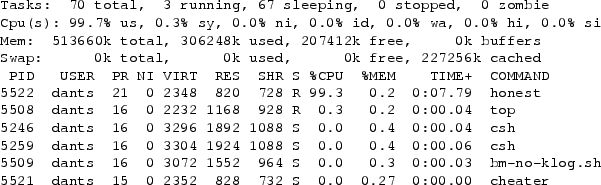 \begin{figure}\centering
\begin{footnotesize}
\begin{verbatim}Tasks: 70 total,...
...828 732 S 0.0 0.27 0:00.00 cheater\end{verbatim}
\end{footnotesize}
\end{figure}