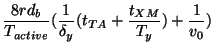 $\displaystyle \frac{8 r d_b}{T_{active}} (\frac{1}{\delta_y} (t_{TA} +
\frac{t_{XM}}{T_y}) + \frac{1}{v_0})$