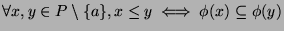 $ \forall x,y \in P\setminus\{a\} , x \leq y \iff \phi(x) \subseteq \phi(y)$