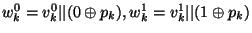 $w_k^0 = v_k^0 \vert\vert (0 \oplus p_k), w_k^1 = v_k^1 \vert\vert (1 \oplus p_k)$