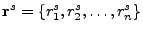 $\mathbf{r}^{s} = \{r^{s}_1, r^{s}_2, \ldots, r^{s}_n\}$