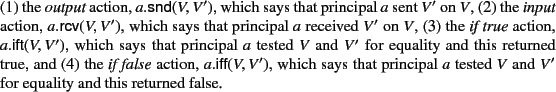 \begin{inparaenum}[\itshape\upshape (1\upshape )]
\item the \emph{output} action...
...$ tested $V$ and $V'$ for equality and this returned
false.
\end{inparaenum}