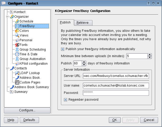 Kontact configuration dialog