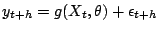 $\displaystyle \vspace{-0.05in}
 y_{t+h} = g(X_t, \theta) + \epsilon_{t+h}$