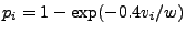 $p_i=1-\exp(-0.4v_i/w)$