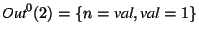 $\textit{Out}^0(2)=\{n=\textit{val}, \textit{val}=1\}$