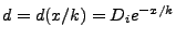 $d = d(x/k) = D_i e^{-x/k}$