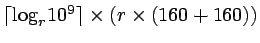 $\lceil{\log}_r
10^9\rceil\times(r\times(160 + 160))$