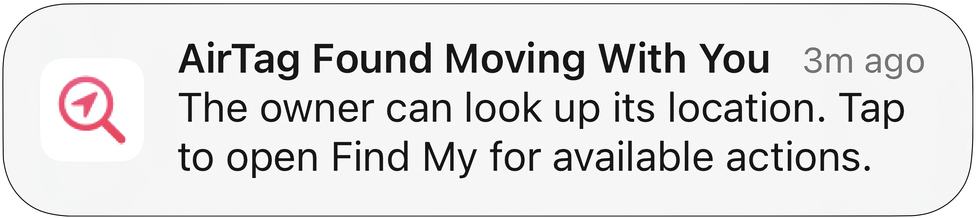 A smartphone notification indicates "AirTag Found Moving With You." The notification states "The owner can look up its location.