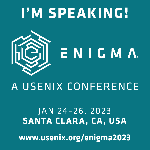 I'm Speaking at Enigma 2023 button